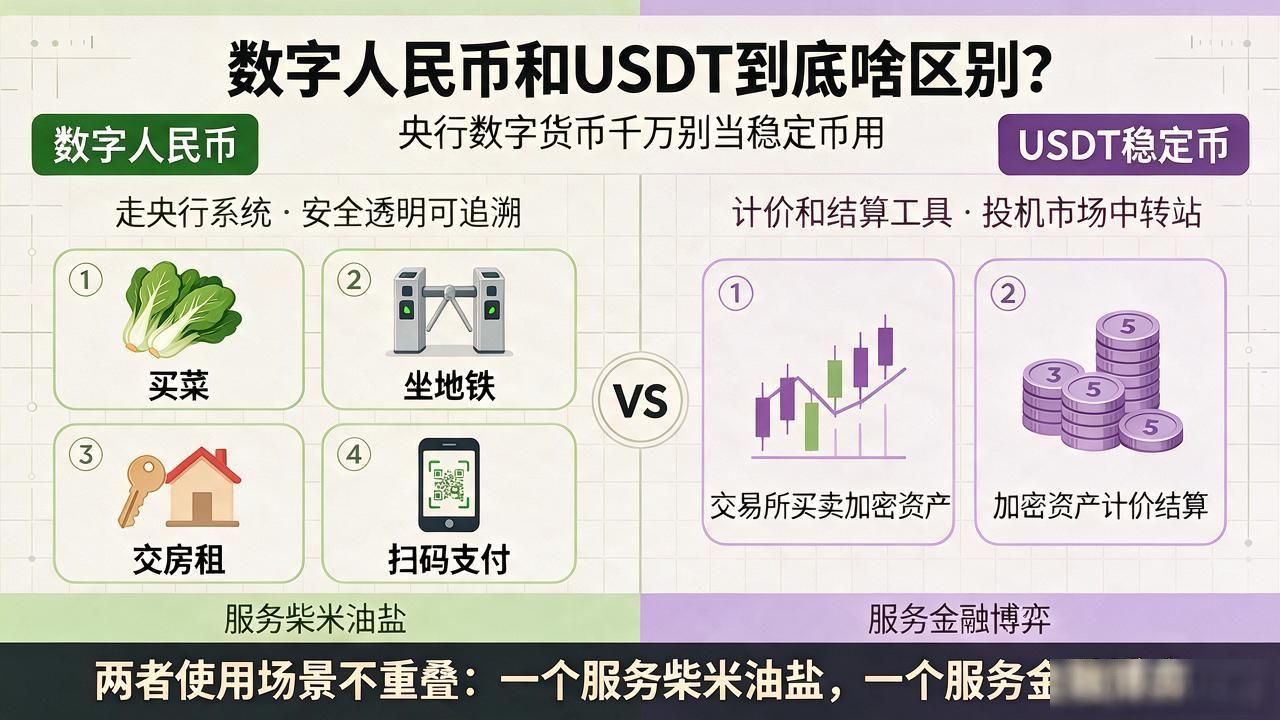 数字人民币和USDT到底啥区别？央行数字货币千万别当稳定币用